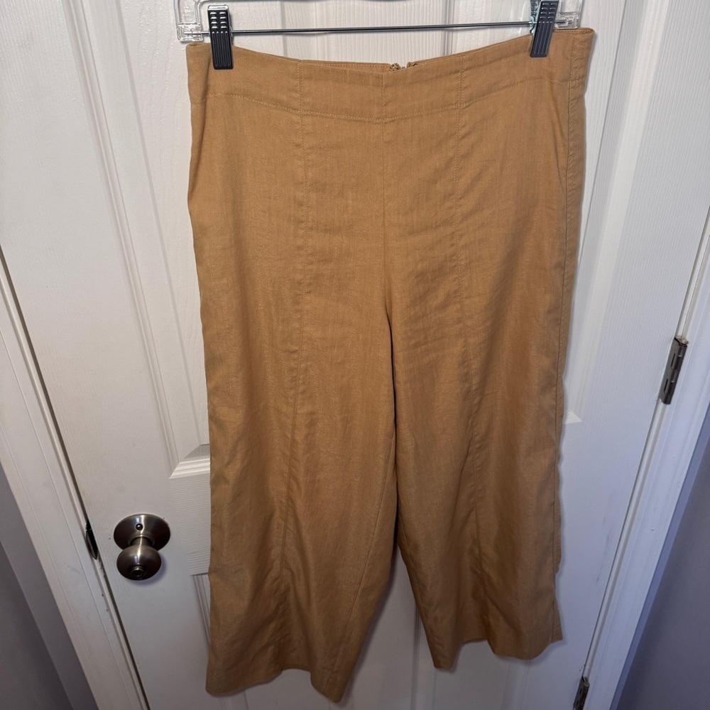 Vince Camel Linen Blend Cropped Wide Leg Pants - Picture 2 of 15